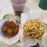 Nuggets, fries and a blackberry lemonde  at Neat Burger - Bishopsgate in London