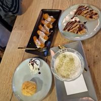 Fried, mango, matchamisu, banana pockets anf fried ice cream at Vevi Restaurant II in Vienna