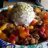 Acai bowl with fruit and coconut cream at Maui Kombucha in Haiku
