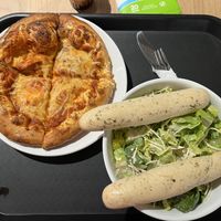 Personal thin cheese pizza, Caesar salad, and breadsticks from Veganiano  at XMarket & Vegan Food Hall - Uptown in Chicago
