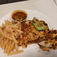 Birria quesadilla (special) with garlic parm fries at Native Foods - Wicker Park in Chicago