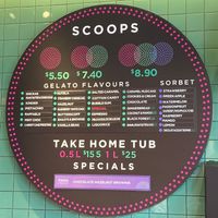 Menu. Plant-based ice-creams and sorbets marked on the right. at Augustus Gelatery in Mordialloc