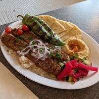 Kabob plate (angle one) at BeeWali's Vegan AF in Los Angeles