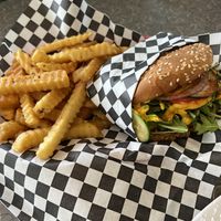 Mediterranean Burger and Fries  at BeeWali's Vegan AF in Los Angeles