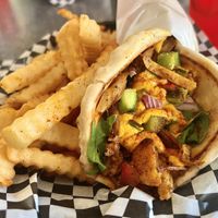 Curry chicken pita wrap  at BeeWali's Vegan AF in Los Angeles