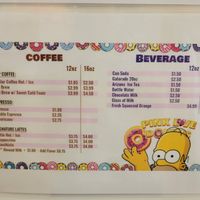 Beverage menu at Pink Love Donuts and More in Miami Beach