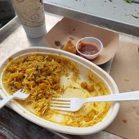 Channa curry and samosas at Curry In a Hurry in Raleigh
