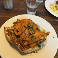 Baguette mit Räauchertofu und Karottenlachs mit Hoisin Soße.   at Balazzo Brozzi in Nuremberg