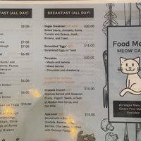 Menu as of 10/4/22  at Meow Cafe in Epping