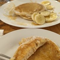Maple and banana pancakes at Meow Cafe in Epping
