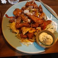 Very crunchy and yummy fake meat at Ssong Thai in Jeju