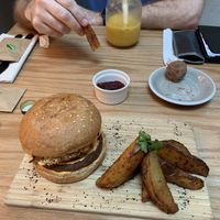 The cashew based sauce for the burger was wonderful  at Evergreen Organics - Gate Mall in Doha