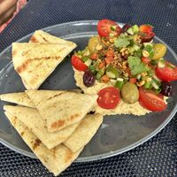 Hummus plate with no feta   at Chez Piggy in Kingston
