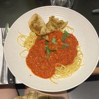 Vegan tofu bolognese  at La Piazzetta - Saint Jean in Quebec