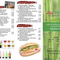 Menu  at Pho Vi Vân in Vancouver