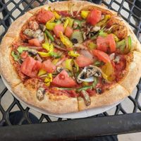Veggie pizza without cheese at Driftwood Pizza & Subs in Marathon