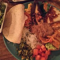 Healthy vegan combo plate at dinner at El Pancho in Osaka