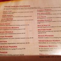 Vegetarian Menu Section at Flavor of India in Oro Valley