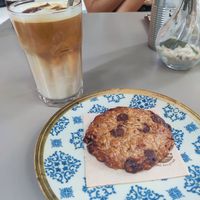 Iced latte and tahini chocolate cookie at Paradero in Barcelona
