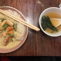 The jungle curry replated with the rice, and miso   at Chow in Wellington