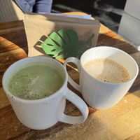 Matcha latte and rose latte   at Botanika Cafe in Ridgefield