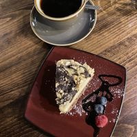 Amazing vegan cheesecake and black coffee  at The Running Fox in Morpeth