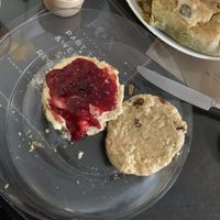 Fruit scone and curried cauliflower pasty  at The Running Fox in Morpeth