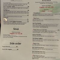 Separate vegan menu  at Zhang Bistro in New Orleans