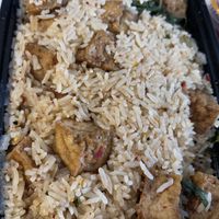 Basil Fried Rice, no egg/peas/carrots, tofu, spice level 4 - delicious but not spicy   at Coconut Thai in Edina