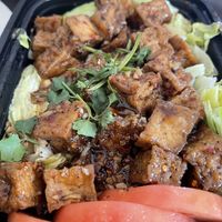 Garlic and Black Pepper Tofu, spice level 4 - delicious but not spicy   at Coconut Thai in Edina