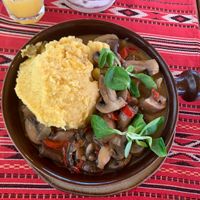 Mushroom stew with polenta  at Crama Sibiană in Sibiu