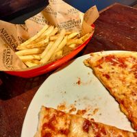 Pizza and fries  at Frankenstein and Bier Keller in Edinburgh