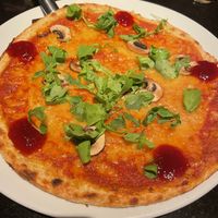 vegan pizza funghi with chili sauce   at Frankenstein and Bier Keller in Edinburgh