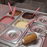 Four different kind of chocolates (only the dark chocolate is vegan) at Adam & Eve Waffles in Berlin