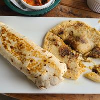 Korea Town pupusa and Captain Jack Teriyaki Burrito at 3 in 1 Restaurant in Indianapolis