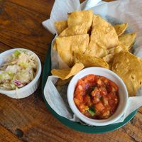 Pico de gallo and chips, also house-made sauerkraut I think. All very tasty. The sauerkraut was for topping the pupusas at 3 in 1 Restaurant in Indianapolis