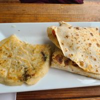 Vegan veggie pupusa and vegan tinga quesadilla at 3 in 1 Restaurant in Indianapolis