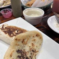 Menus, Veggie pupusa, chorizo burrito and queso #Veganuary at 3 in 1 Restaurant in Indianapolis