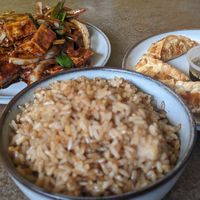 Tofu, Browns Rice and Wontons (separate) at Wok And Slice in North London