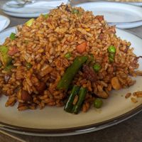 Sichuwen Brown Rice with Faux Duck and fresh chillies at Wok And Slice in North London