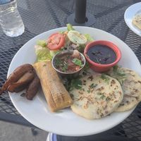 vegan tamale and pupusa platter at La Macarena in New Orleans