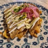 Vegan jackfruit tacos with cheese, pickled onion and cilantro at SixSeis in Sitges