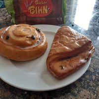 Schneckennudel (Raisin Roll/Bun) and Apfeltasche (Apple Pie Danish) - they were huge at Bio Bäcker Bihn in Wald-michelbach