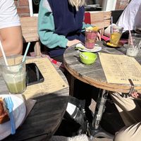 Iced matcha, cinnamon bun, raspberry chia pudding, cappuccino - all plant-based   at Galerie POP in Domburg