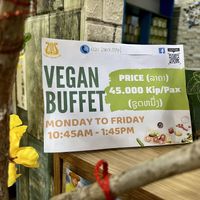 Vegan buffet sign   at Vegetarian in the Golden Age in Vientiane