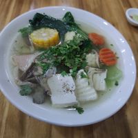 Soup with veggies at Vegetarian in the Golden Age in Vientiane