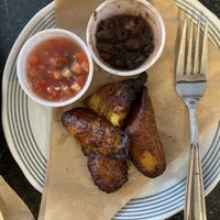 Fried plantains with no side of crema/queso fresco (instead they served it w side of pico and bbeans )  at Buen Provecho ABQ in Albuquerque