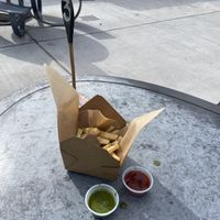 Yucca fries come with a vegan chimichuri dipping sauce!   at Buen Provecho ABQ in Albuquerque