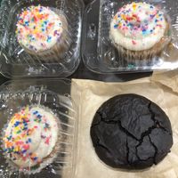 3 vanilla cupcakes and a giant cookie for $12 at Hocking Hills Coffee Emporium in Logan