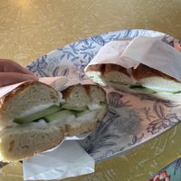 Plain bagel with cream cheese and cucumber   at Bury Me Standing in Cairns
